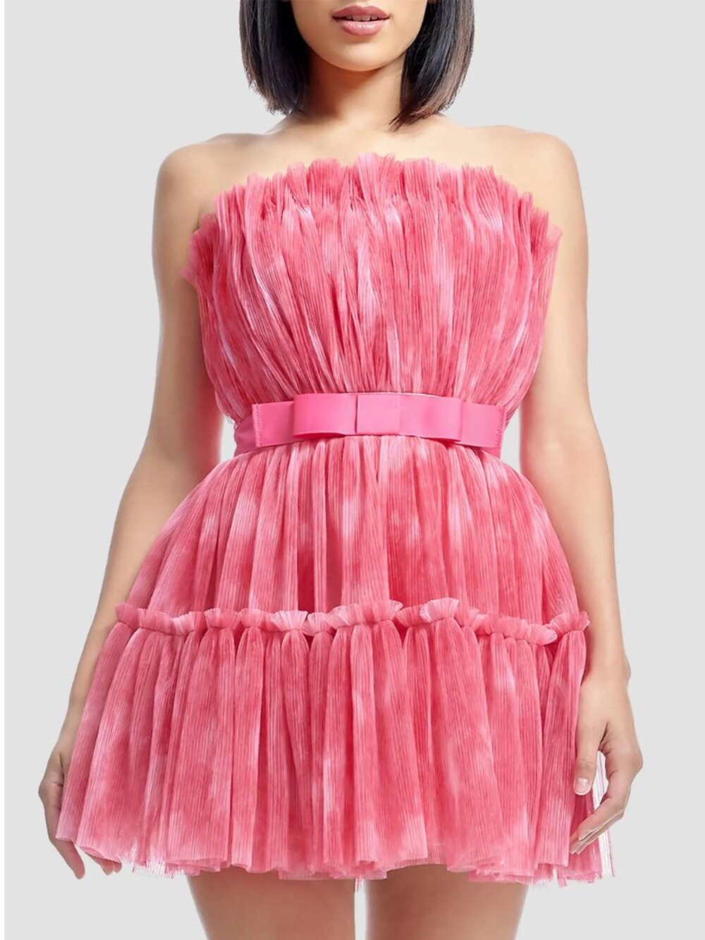 Dress the Population Petra Plissé Tulle Fit & Flare Minidress New
